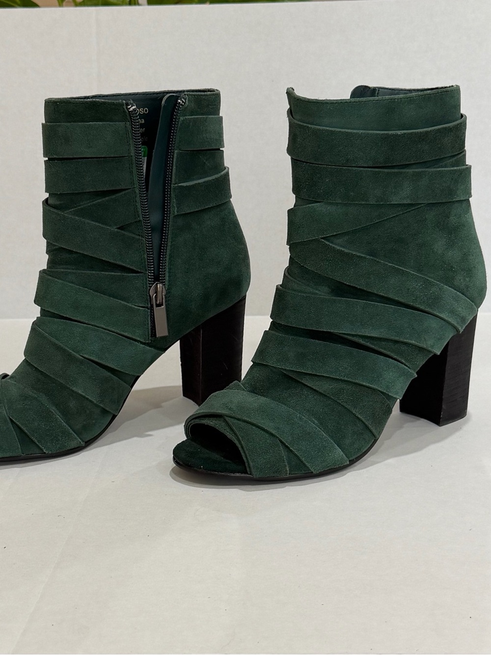 Sbicca Forest Green Suede Wrap Peep-Toe Ankle Booties - Picture 2 of 8